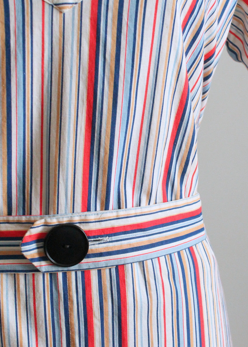 Vintage 1930s Colorways Striped Cotton Dress