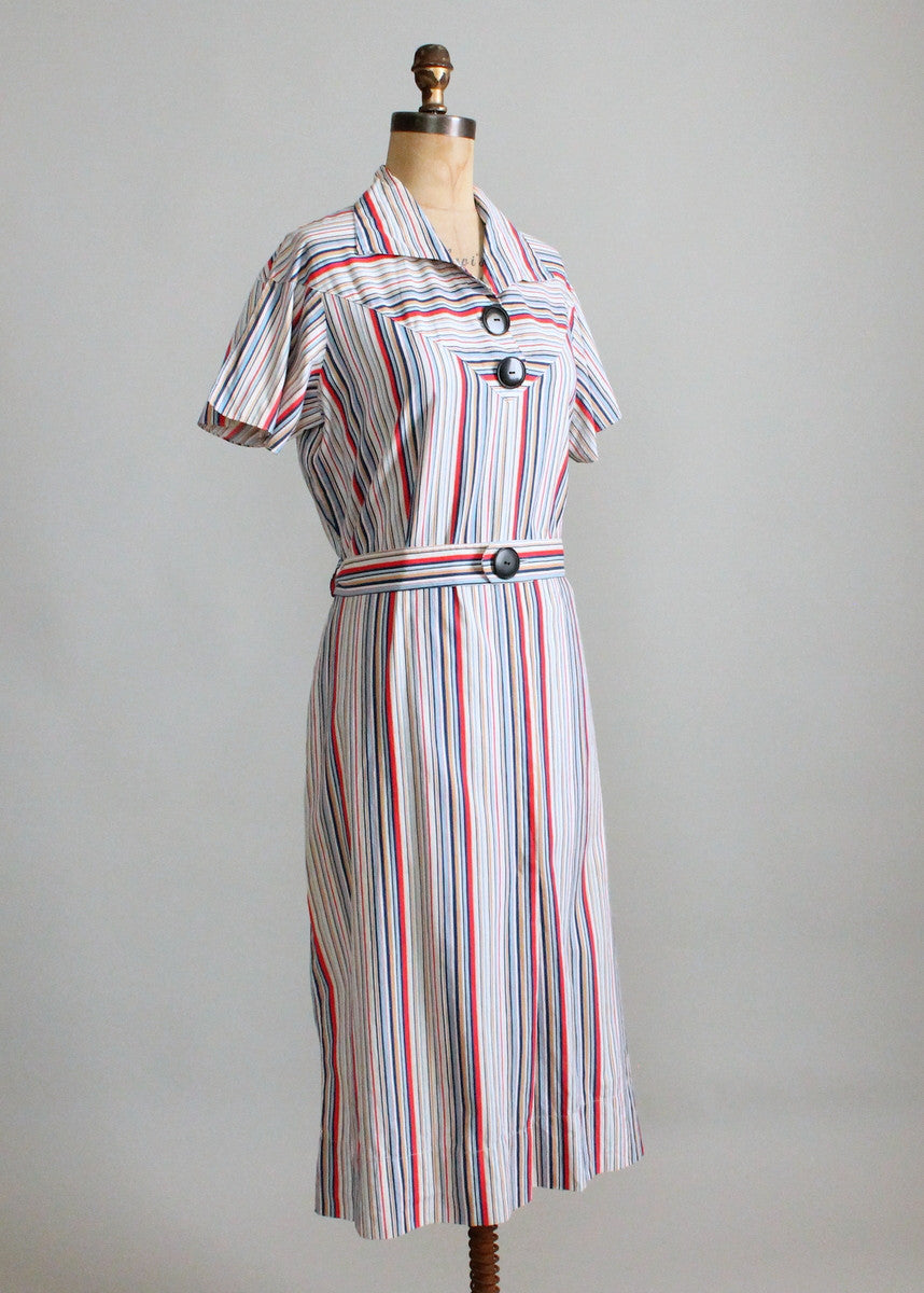Vintage 1930s Colorways Striped Cotton Dress