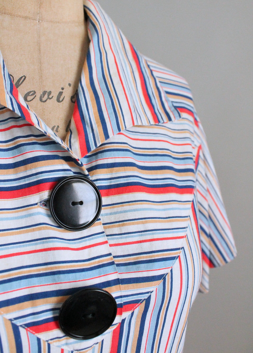 Vintage 1930s Colorways Striped Cotton Dress