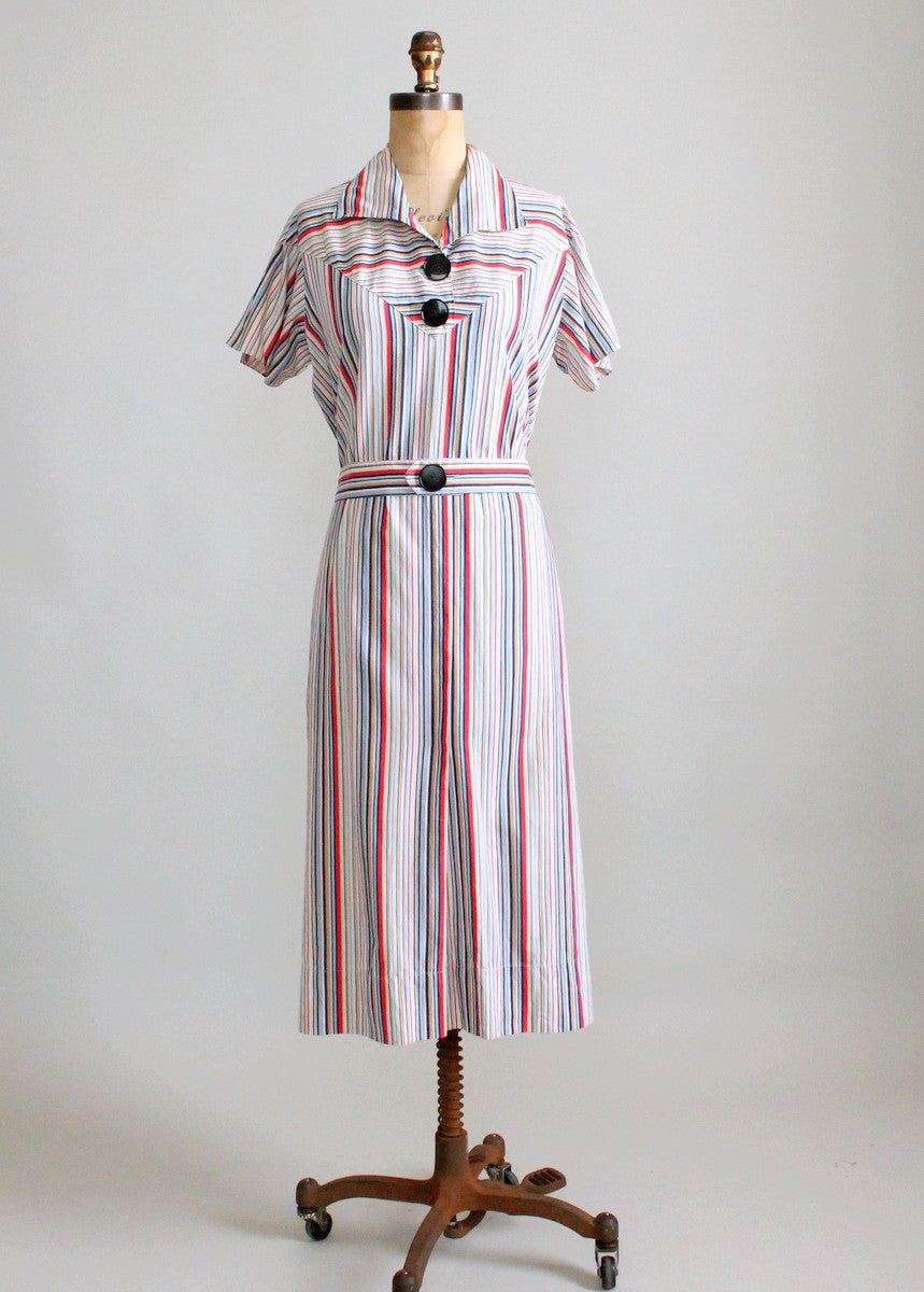 Vintage 1930s Colorways Striped Cotton Dress