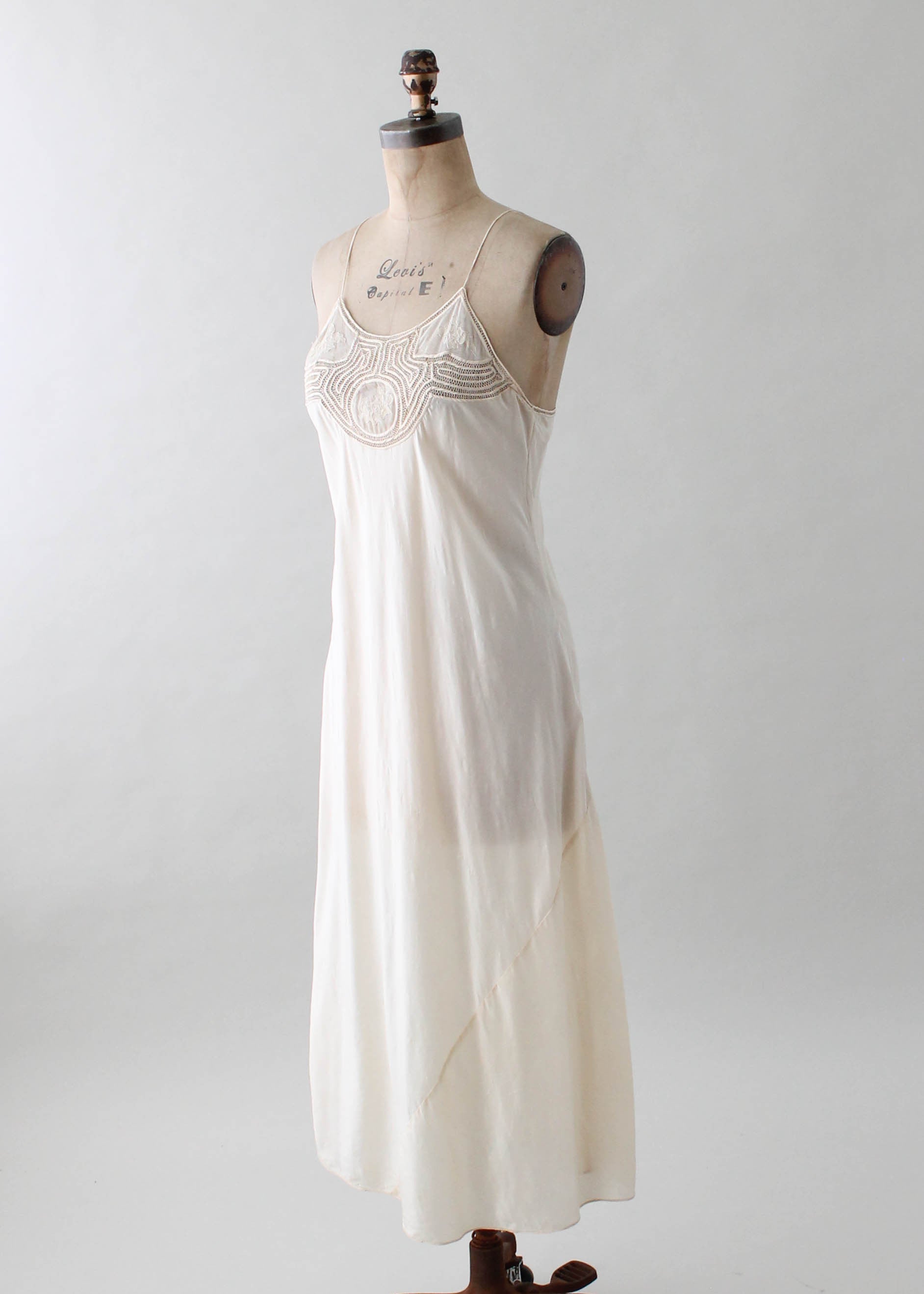 Vintage 1930s Ivory Silk and Lace Slip Dress
