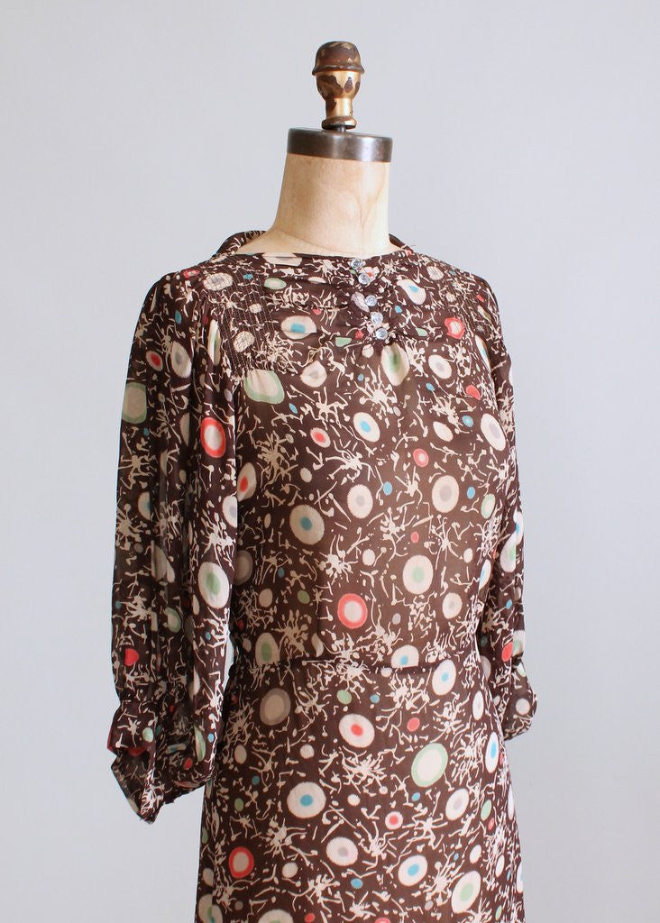 Vintage 1930s Brown Color Dots Day Dress