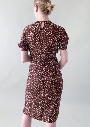 Vintage 1930s Rayon Leaf Print Dress