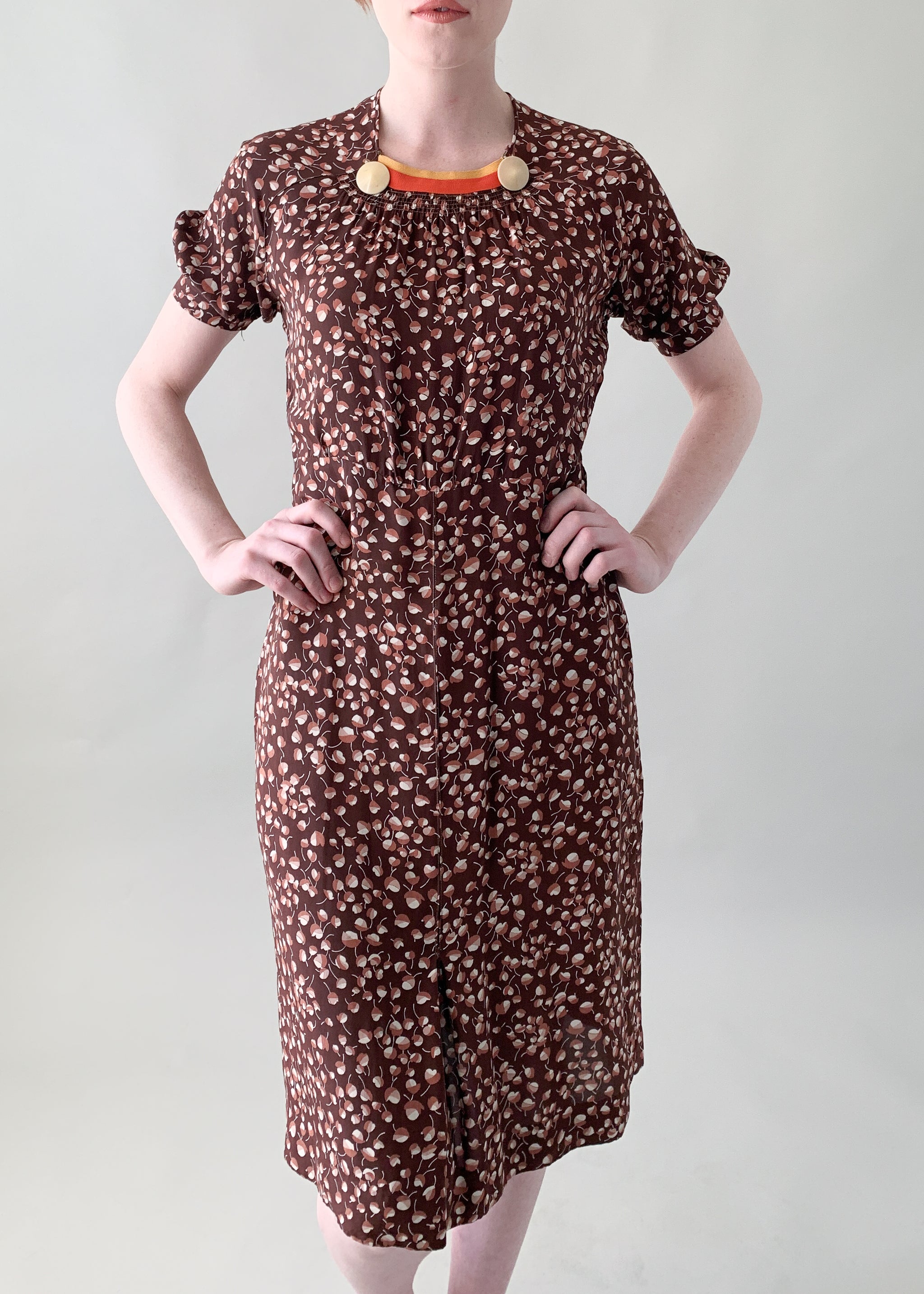 Vintage 1930s Rayon Leaf Print Dress - Raleigh Vintage Vintage 1930s Rayon Leaf Print Dress - Raleigh Vintage