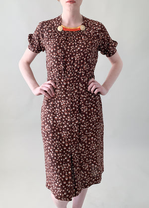 Vintage 1930s Rayon Leaf Print Dress