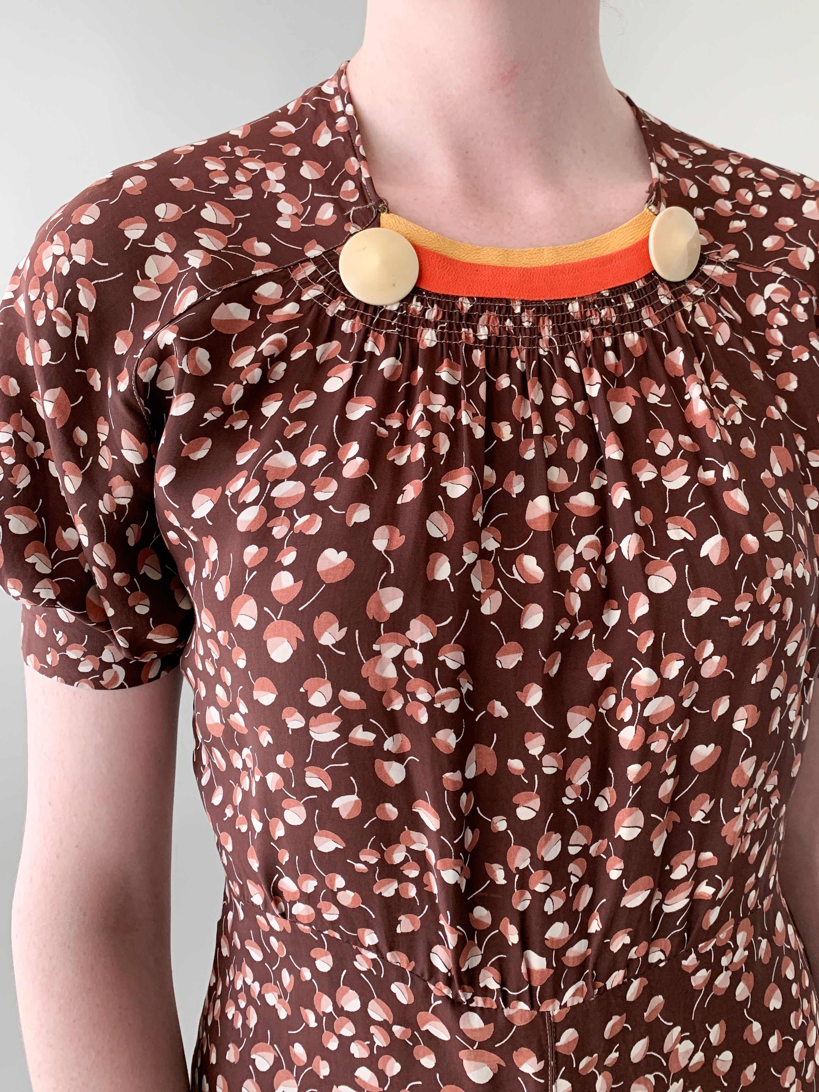 Vintage 1930s Rayon Leaf Print Dress