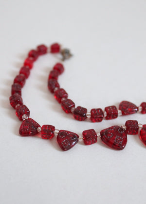 Vintage 1930s Be Still My Heart Red Glass Necklace