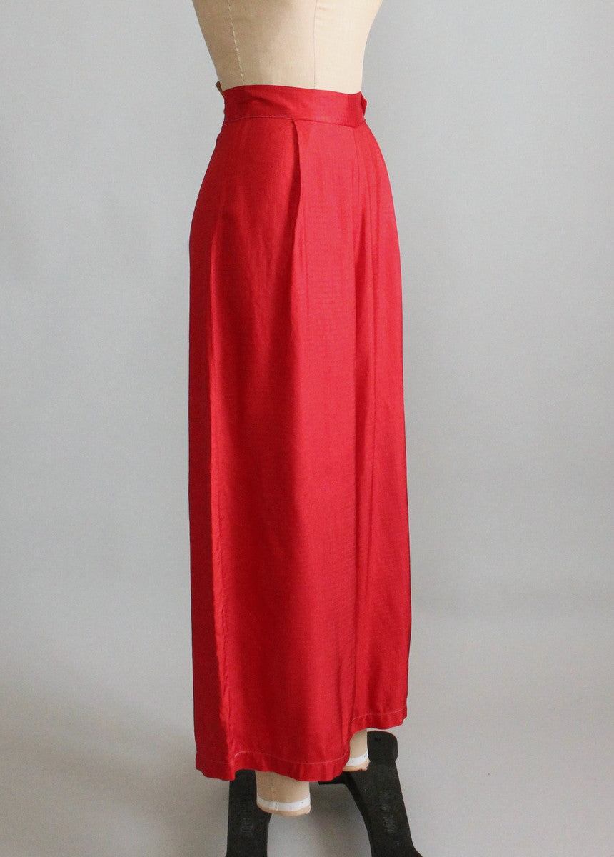Vintage 1930s Red Satin Wide Leg Pants