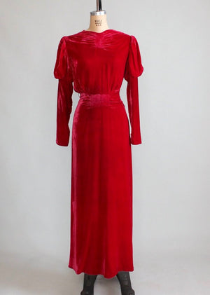 Vintage 1930s Red Velvet Holiday Glam Dress
