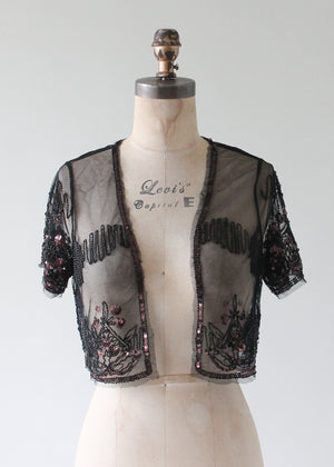 Vintage 1930s Sequined and Beaded Sheer Bolero Jacket