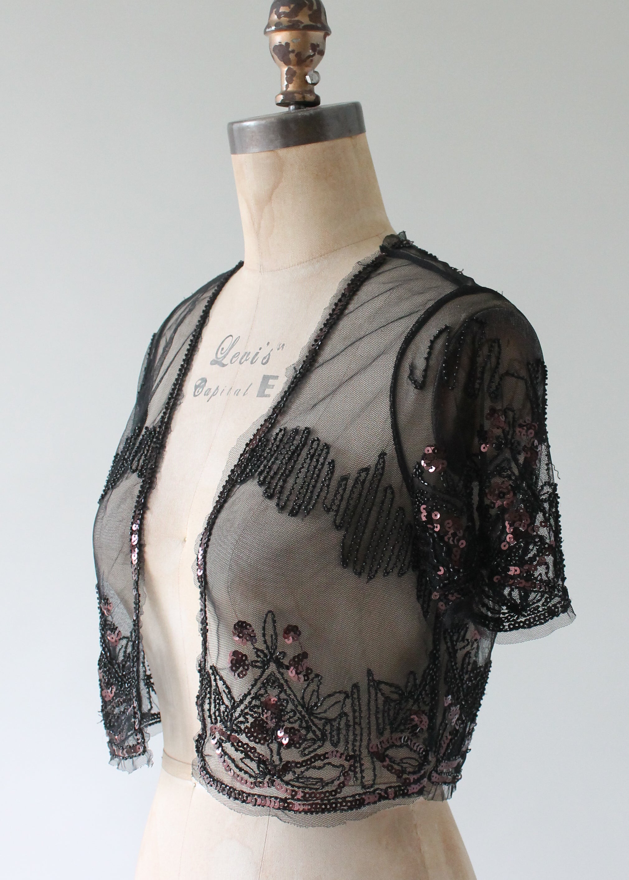 Vintage 1930s Sequined and Beaded Sheer Bolero Jacket