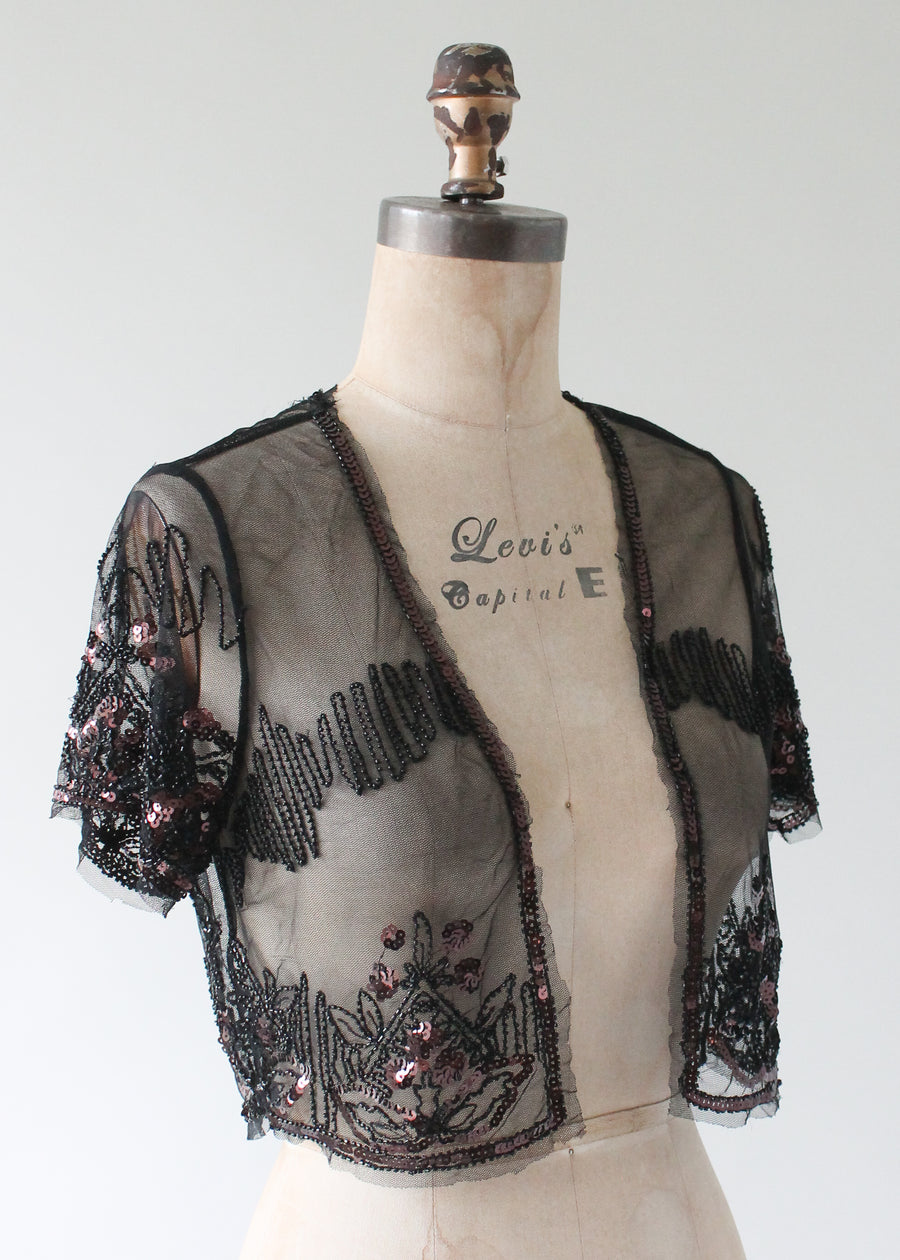 Vintage 1930s Sequined and Beaded Sheer Bolero Jacket