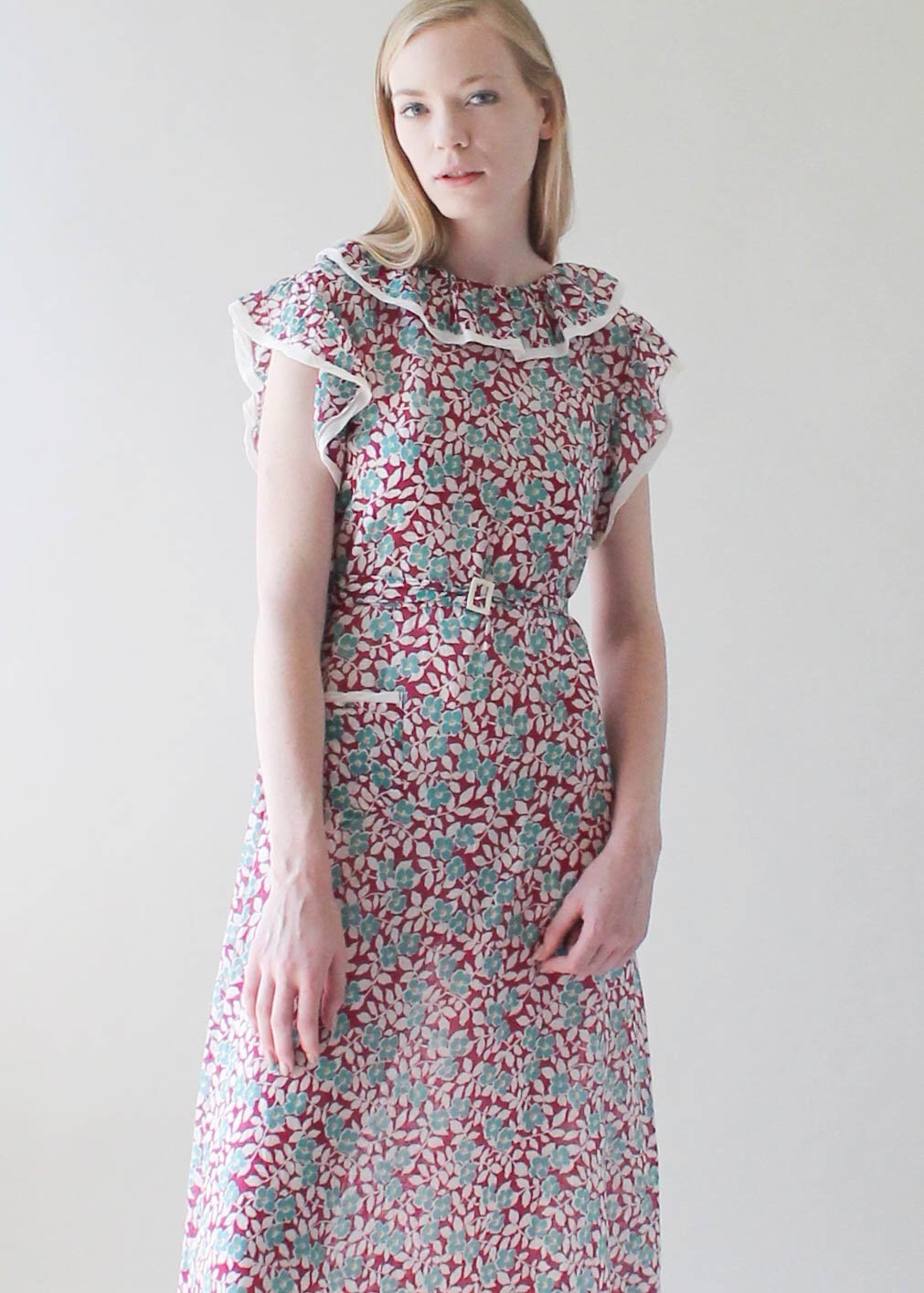 Vintage 1930s Teal and Plum Floral Day Dress