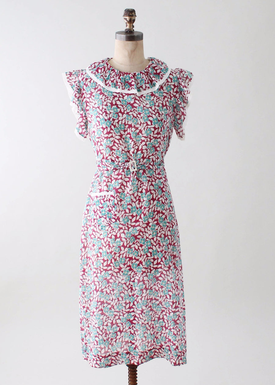 Vintage 1930s Teal and Plum Floral Day Dress