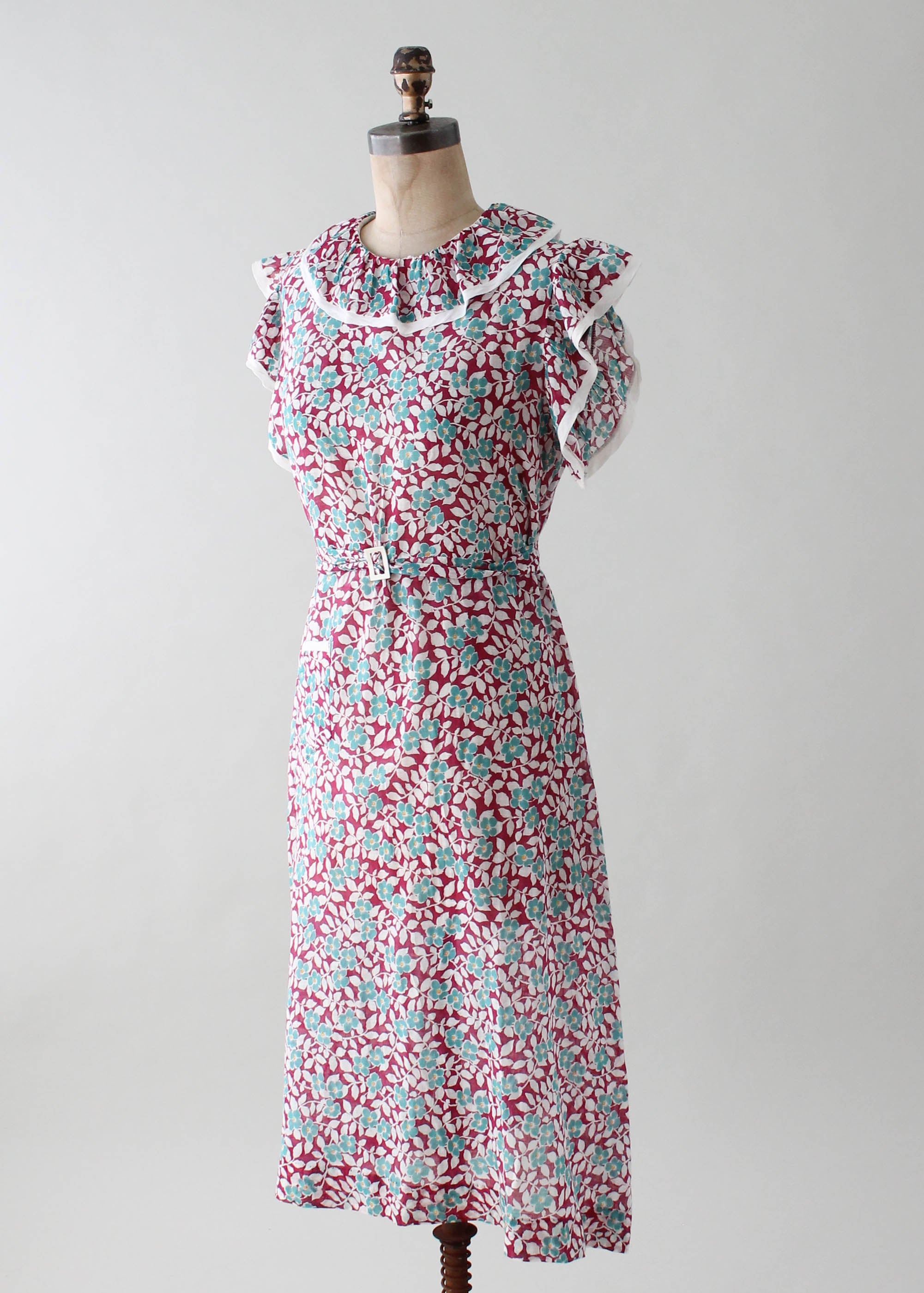 Vintage 1930s Teal and Plum Floral Day Dress