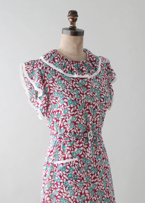 Vintage 1930s Teal and Plum Floral Day Dress