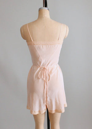 Vintage 1930s Peach Silk and Lace Stip In Teddy