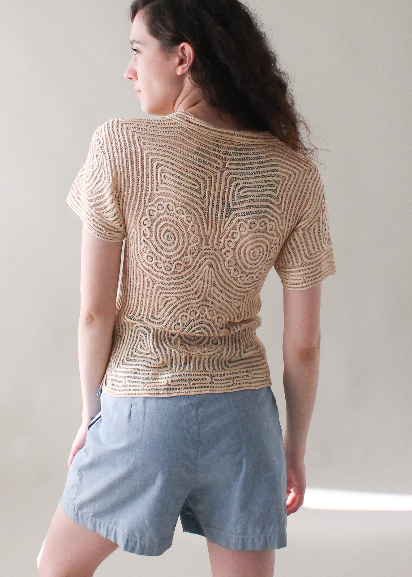 Vintage 1930s Silk Ribbon Lace Top