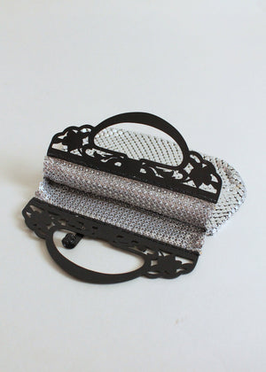Vintage 1930s Silver Mesh Purse with Black Celluloid Handles