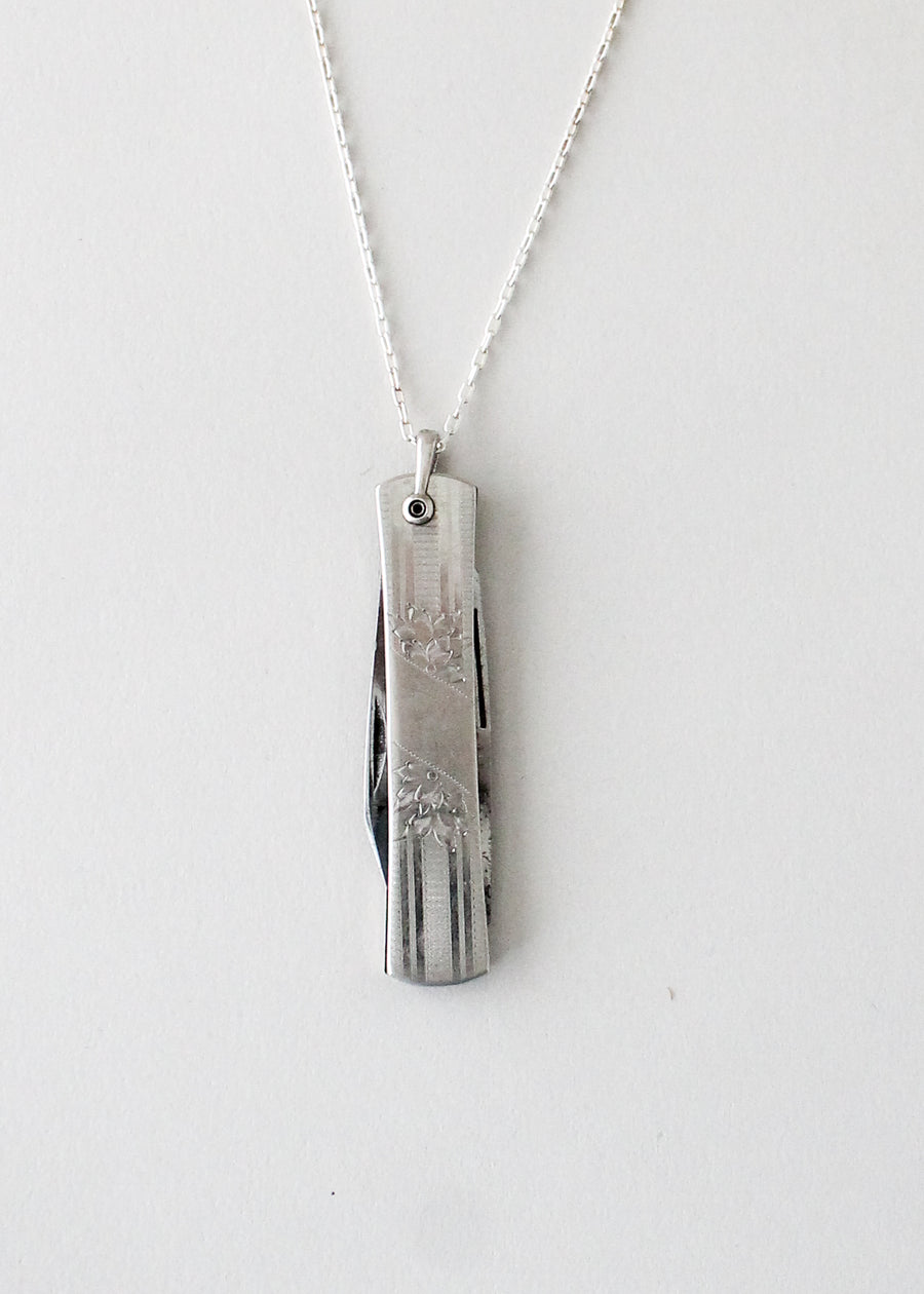 Vintage 1930s Engraved Pocket Knife Necklace