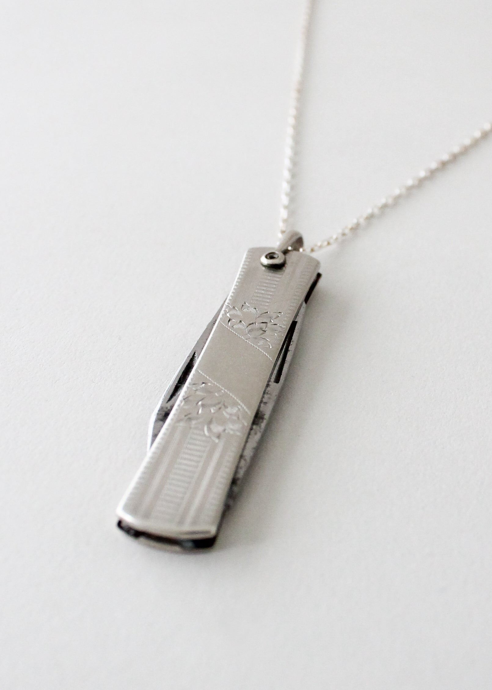 Vintage 1930s Engraved Pocket Knife Necklace