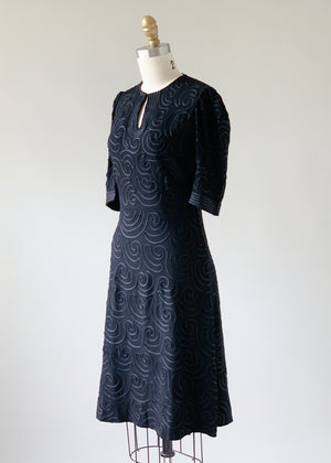 Vintage 1930s Soutache Crepe Dress