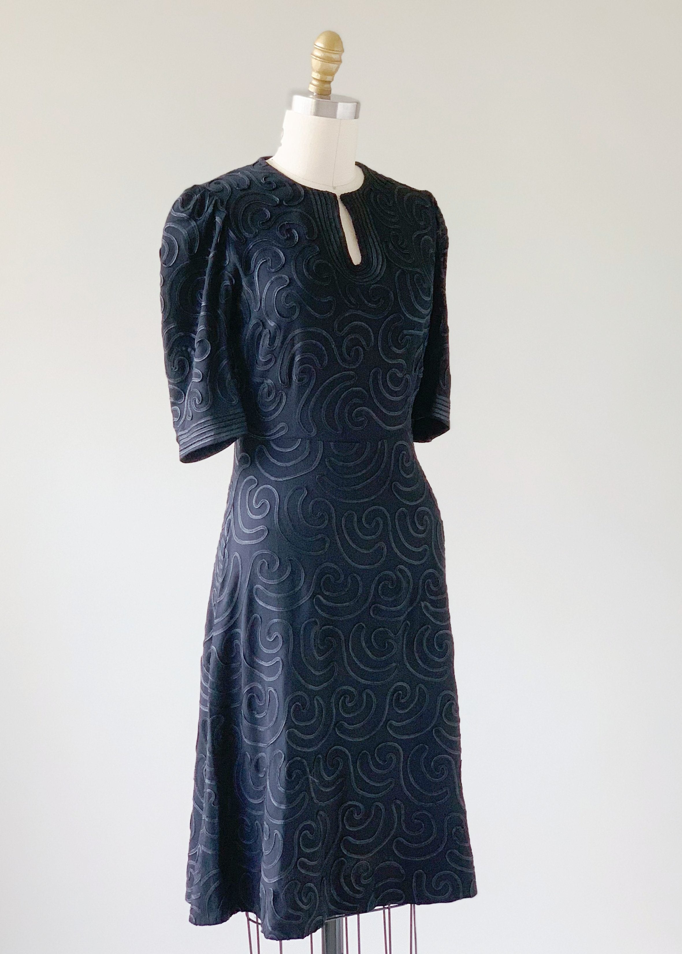 Vintage 1930s Soutache Crepe Dress