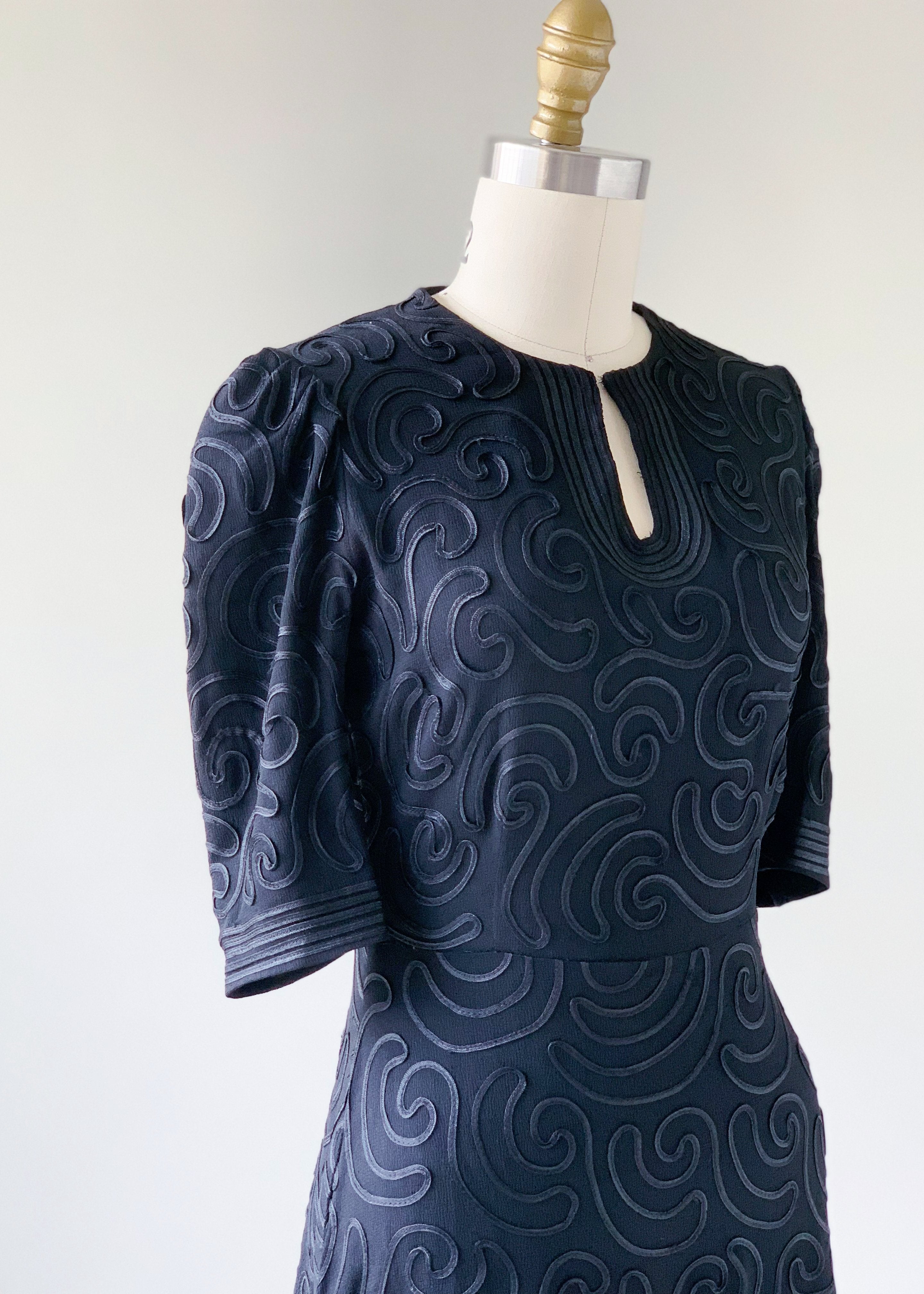 Vintage 1930s Soutache Crepe Dress