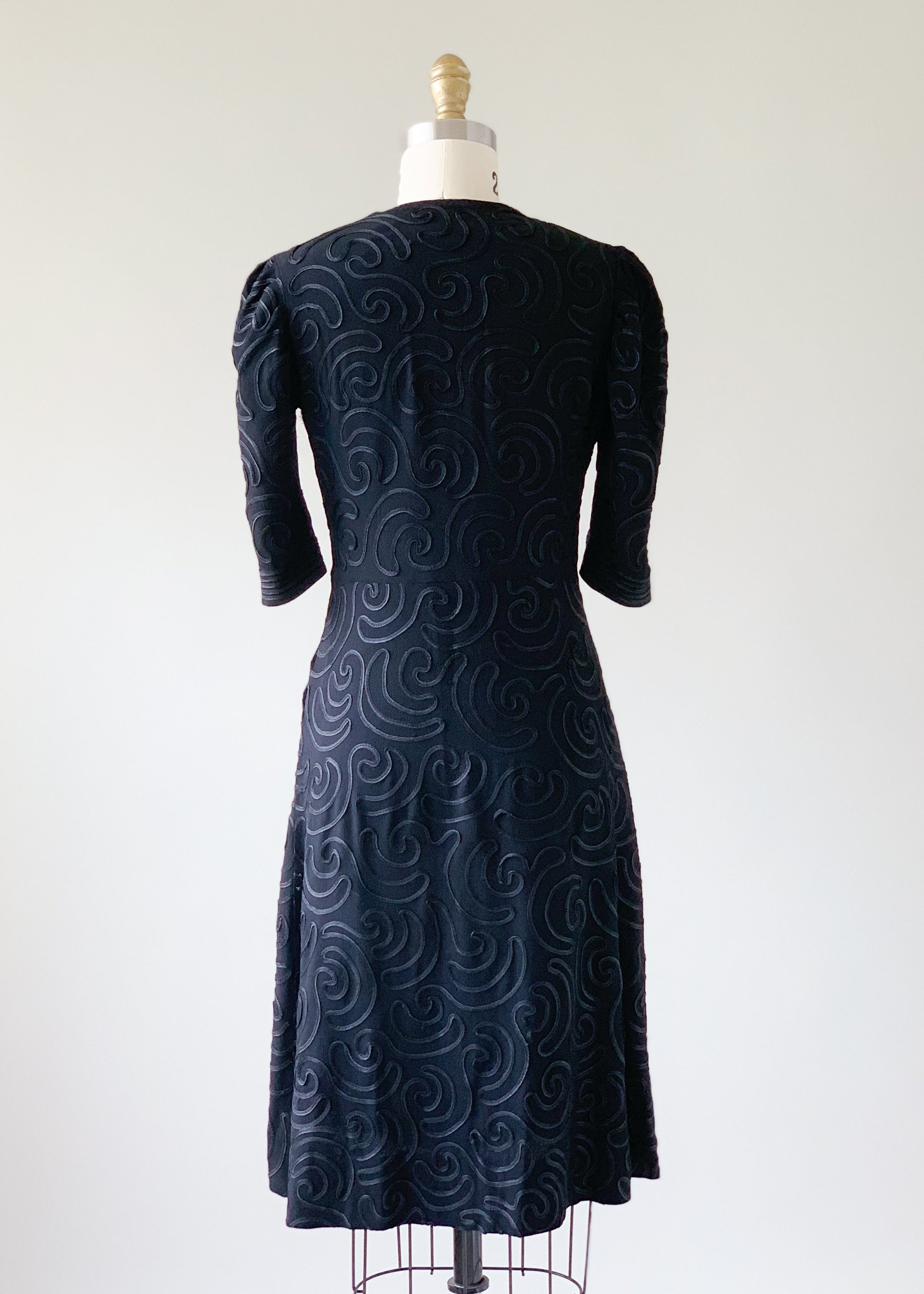 Vintage 1930s Soutache Crepe Dress