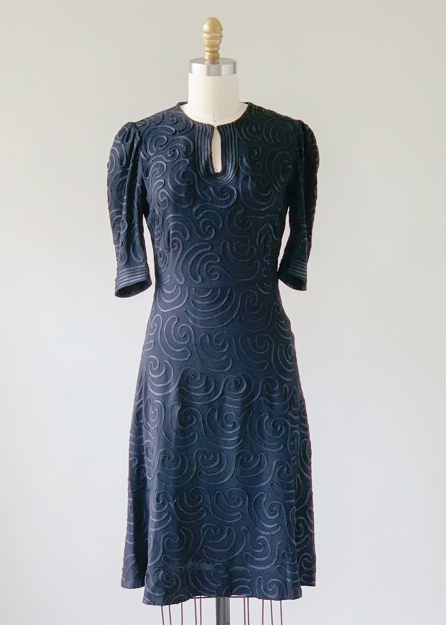 Vintage 1930s Soutache Crepe Dress
