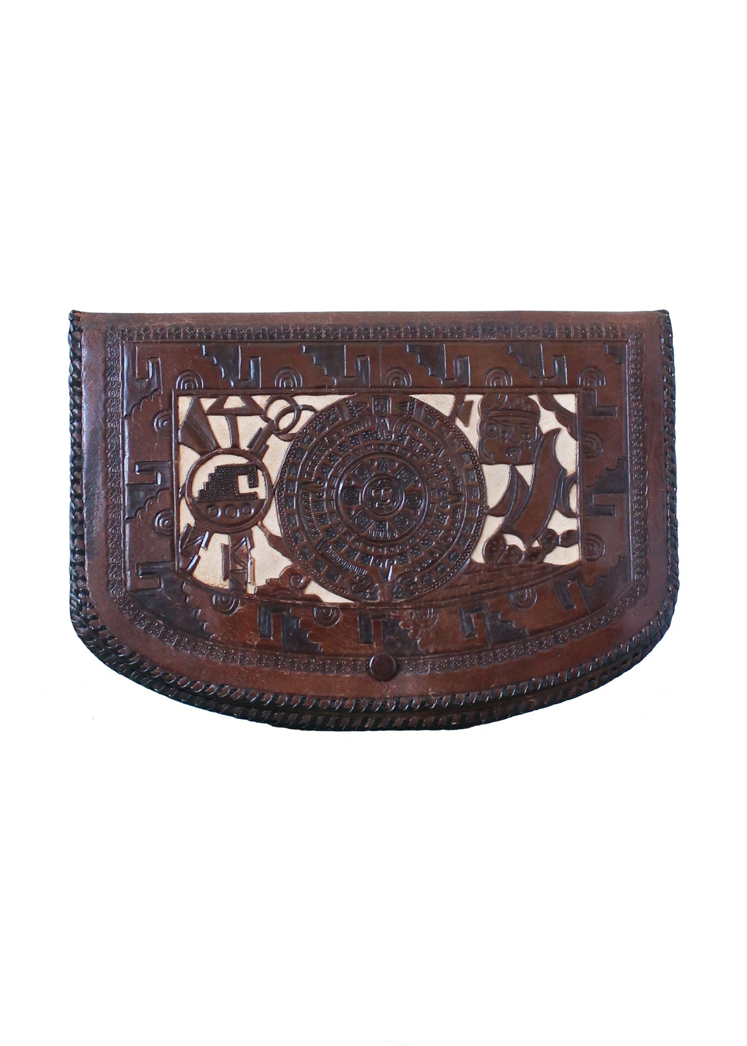 Vintage 1930s Mexican Two Toned Tooled Leather Clutch Purse