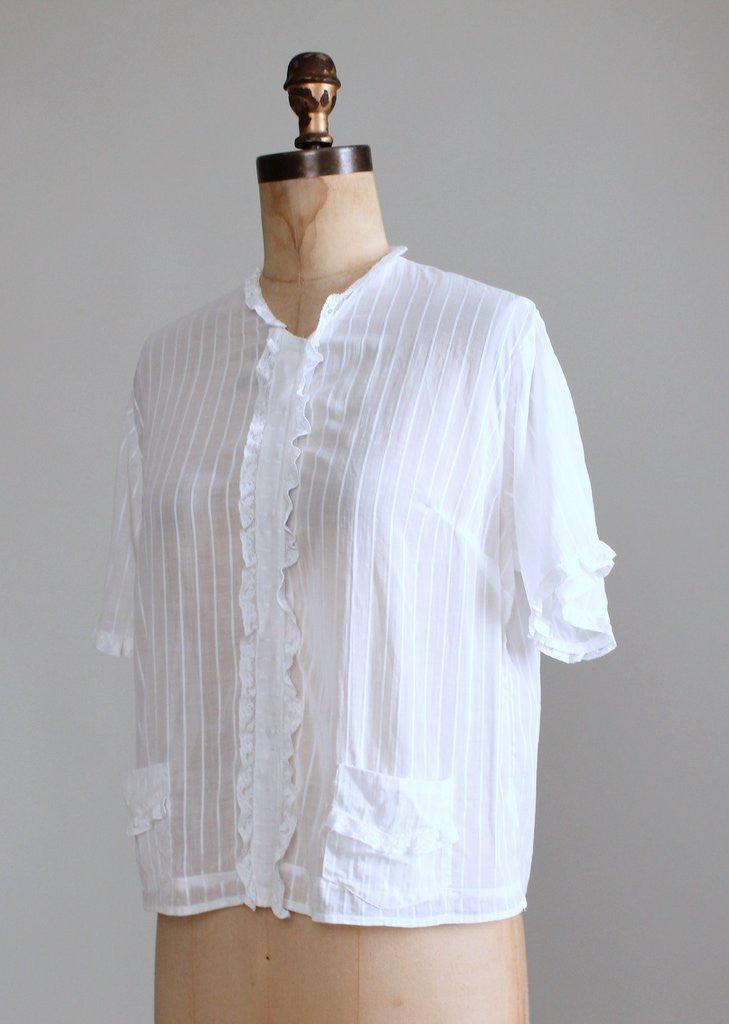 Vintage 1930s White Cotton Striped Blouse