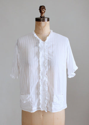 Vintage 1930s White Cotton Striped Blouse