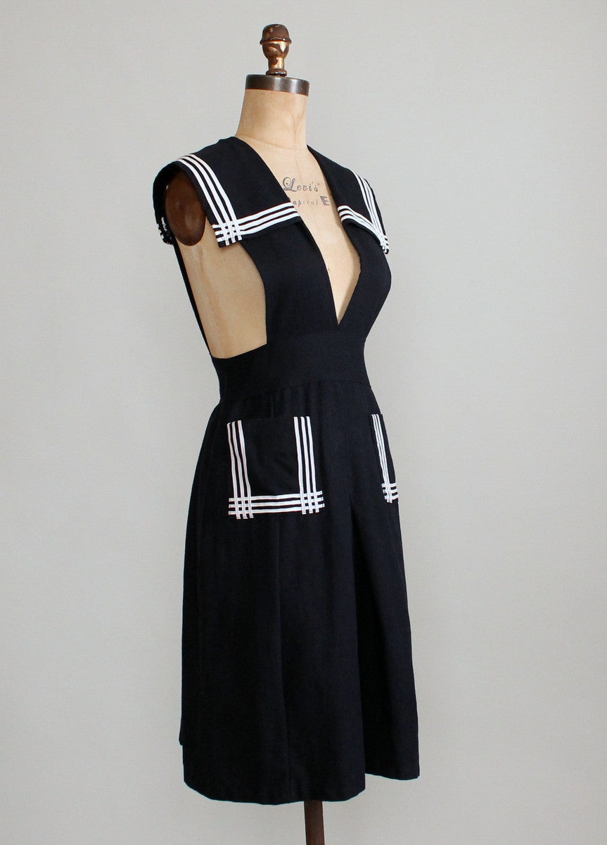 Vintage 1930s Wool Sailor Style Schoolgirl Dress