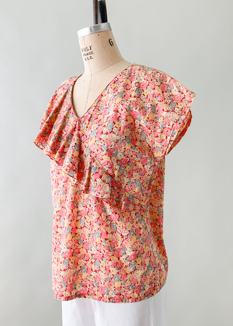 Vintage 1930s Feedsack Cotton Ruffle Top