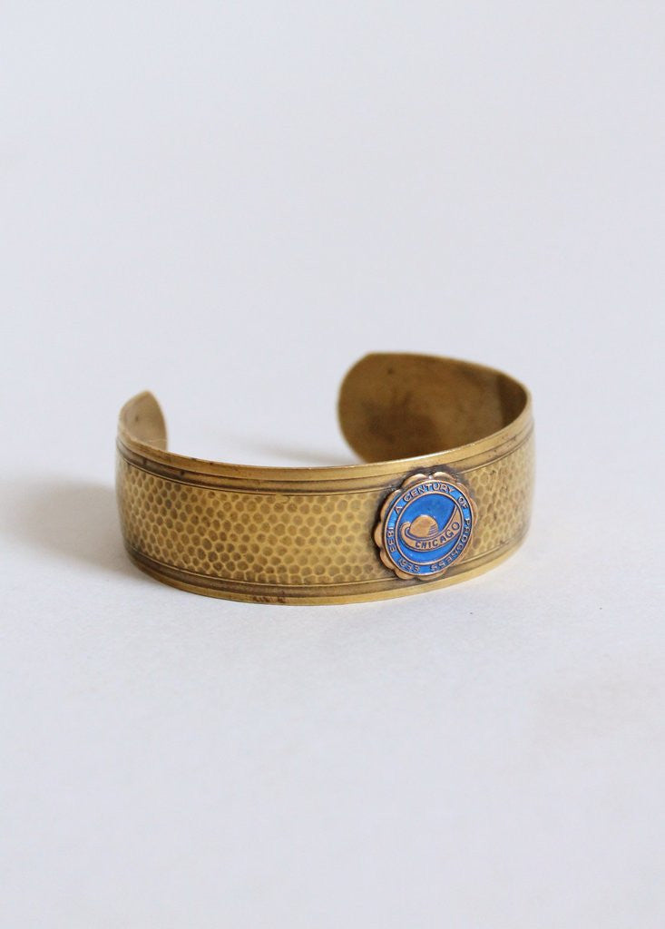 Vintage 1933 Chicago World's Fair Hammered Brass Bracelet