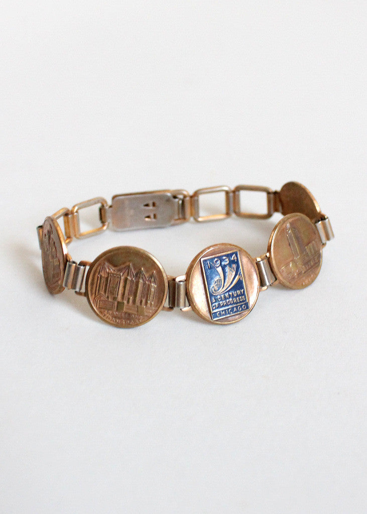 Vintage 1934 Chicago World's Fair Souvenir Coin Bracelet