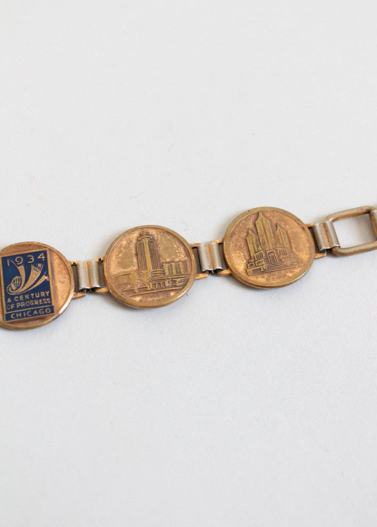 Vintage 1934 Chicago World's Fair Souvenir Coin Bracelet