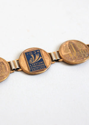 Vintage 1934 Chicago World's Fair Souvenir Coin Bracelet