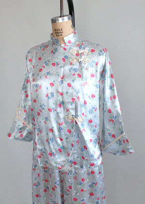 Vintage 1940s Asian Floral Silk Pajamas