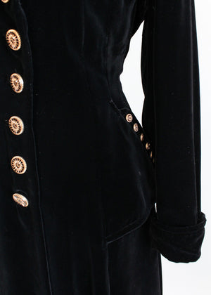 Vintage 1940s Black Velvet Princess Coat