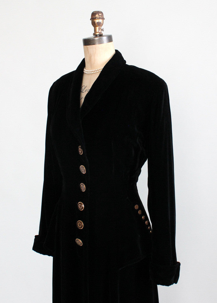 Vintage 1940s Black Velvet Princess Coat