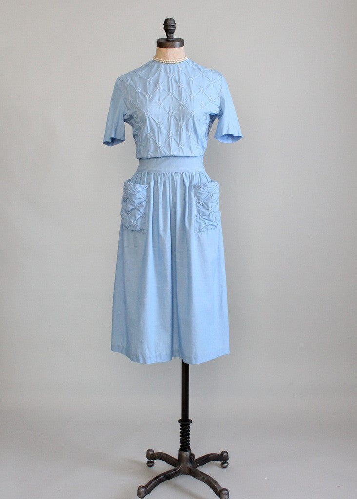 Vintage Early 1940s Blue Cotton Swing Dress - Raleigh Vintage Vintage Early 1940s Blue Cotton Swing Dress - Raleigh Vintage