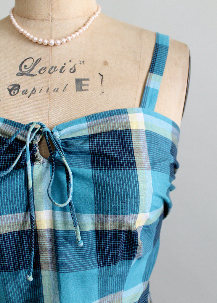 Vintage Late 1940s Blue Plaid Sundress