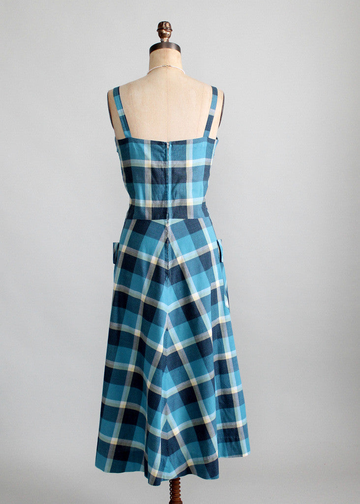 Vintage Late 1940s Blue Plaid Sundress