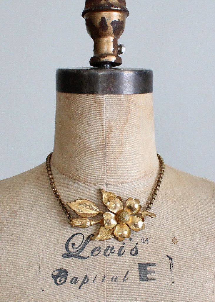 Vintage 1940s brass flower necklace
