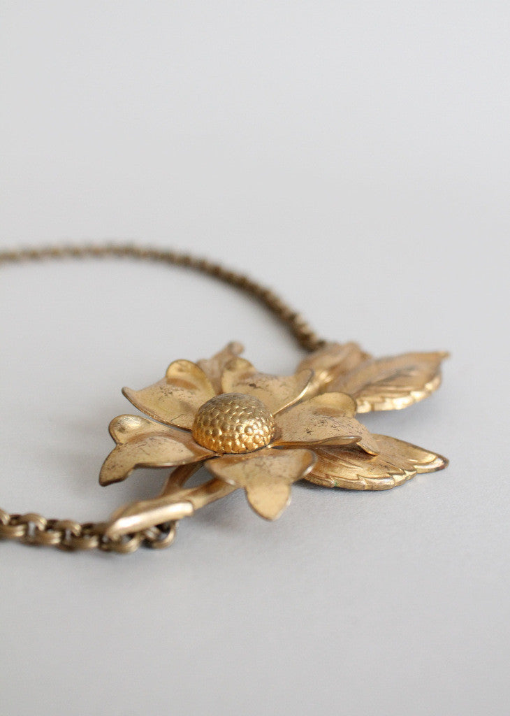 Vintage 1940s brass flower necklace