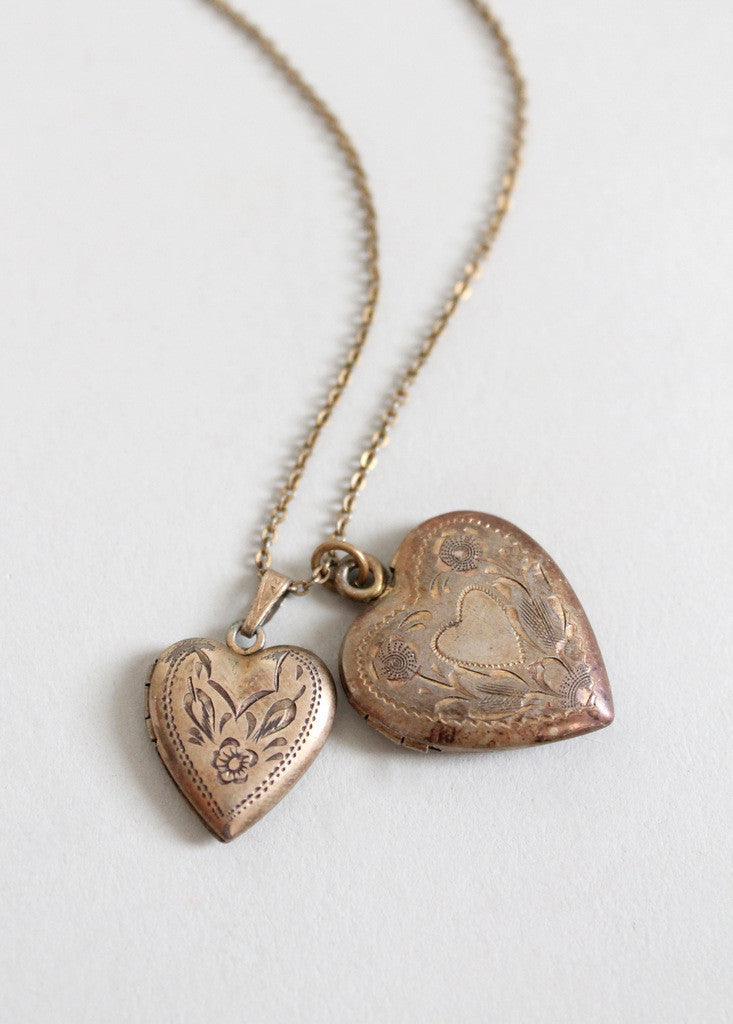 Vintage 1940s Double Sweetheart Locket Necklace - Raleigh Vintage
