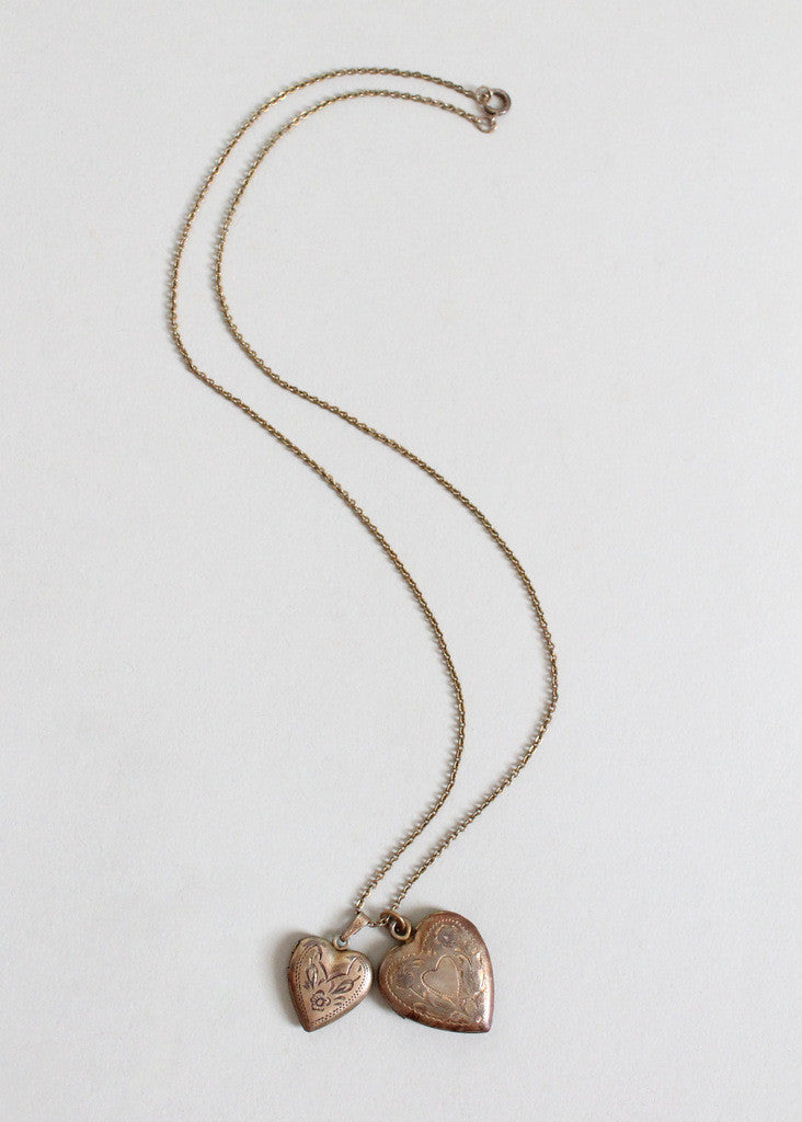 Vintage 1940s Double Sweetheart Locket Necklace - Raleigh