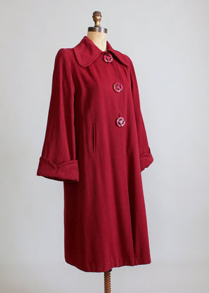 Vintage 1940s Cranberry Wool Swing Coat - Raleigh Vintage